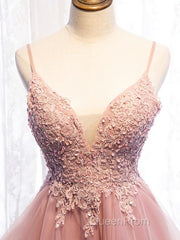 High Low Pink Lace Evening Prom Dresses, Pink High Low Formal Graduation Homecoming Dresses