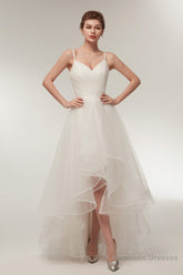 High Low Spaghetti Straps Minimalist Design Wedding Dresses