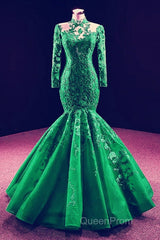 High Neck Mermaid Evening Dresses Lace Sleeves
