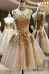 High Quality Vintage High Neck Bowknot Lace Homecoming Dresses