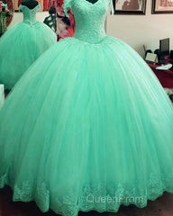 Hot Ball Gown Lace Quinceanera Dresses Tulle Appliques Off Shoulder Party Dresses