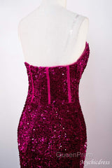 Hot Fuchsia Sequin Mermaid Evening Prom Evening Dresses Sweetheart