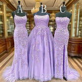 Hot Lace Violet Purple Lace Evening Prom Dresses Sleeveless Long School Dance Dresses