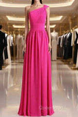 Hot Pink One Shoulder Pleated Bridesmaid Dresses