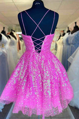 Hot Pink Sequins A-Line Homecoming Dresses