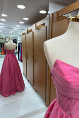 Hot Pink Strapless Lace-Up A-Line Long Formal Dress