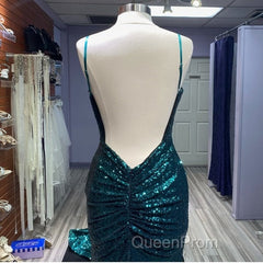 Hot Sequin Emerald Green Evening Prom Dresses Backless Long Evening Dresses