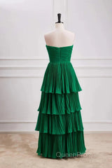 Hunter Green A-Line Chiffon Strapless Layers Long Evening Prom Dresses Formal Evening Dresses