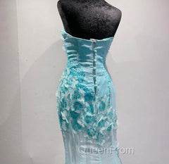 Ice Blue Ombre Mermaid Strapless Chiffon Long Wedding Dresses With Appliques And Beading Evening Prom Dresses