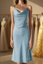 Ice Blue Cowl Neck Mid-Calf Length Bridesmaid Dresses