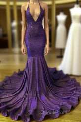 Iridescent Evening Prom Dresses Mermaid V-Neck Open Back