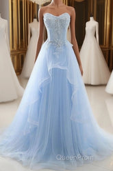 A-Line Sexy Floral Engagement Evening Prom Birthday Dresses Strapless Sleeveless Sweep / Brush Train Lace with Pleats Lace Insert