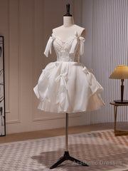 Ivory Chiffon with Lace Straps Short Party Dress, Ivory Graduation Dress Formal Dress