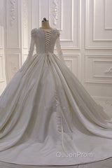 Ivory Long Sleevess Jewel Ruffless Flowers Bedaings Wedding Dresses