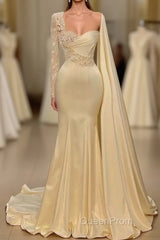 Ivory One Shoulder Asymmetric Evening Prom Dresses with Ruffles