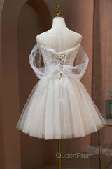 Ivory Sweetheart Tulle Short Party Dresses, Ivory Tulle With Lace Homecoming Dresses