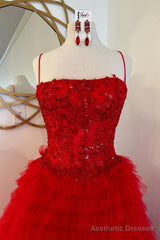 Red Beaded Formal Dress with Slit