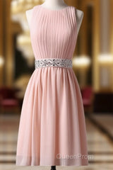 Knee-Length Sleeveless Pink Homecoming Dresses With Beading Waist