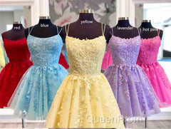 Lace Applique A-line Homecoming Dresses Short Evening Prom Dresses,Semi Formal Dresses
