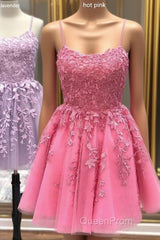 Lace Applique A-line Homecoming Dresses Short Evening Prom Dresses,Semi Formal Dresses