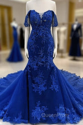 Lace Appliques Evening Prom Dresses Mermaid Off Shoulder