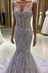 Lace Embroider Wedding Dresses Mermaid Sweetheart Spaghetti Straps