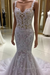 Lace Embroider Wedding Dresses Mermaid Sweetheart Spaghetti Straps