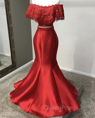 Lace Off Shoulder Mermaid Two Piece Evening Prom Dresses