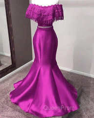 Lace Off Shoulder Mermaid Two Piece Evening Prom Dresses