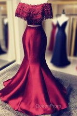 Lace Off Shoulder Mermaid Two Piece Evening Prom Dresses