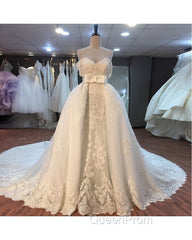 Lace Off Shoulder Mermaid Wedding Dresses Removable Skirt