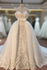 Lace Off Shoulder Mermaid Wedding Dresses Removable Skirt