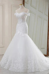 Lace Off-The-Shoulder Trumpet Long Wedding Dresses