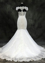 Lace Trumpet/Mermaid Sweep Train Off-The-Shoulder Wedding Dresses