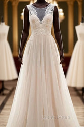 Lace Tulle A-line Floor Length Wedding Dresses