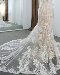 Lace V Neck Mermaid Wedding Dresses