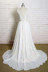 Latest Long A-line V-neck Lace Chiffon Wedding Dresses