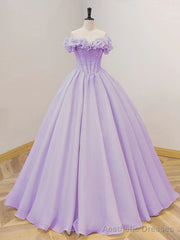 Lavender A-Line Off Shoulder Long Prom Dresses Purple Dress