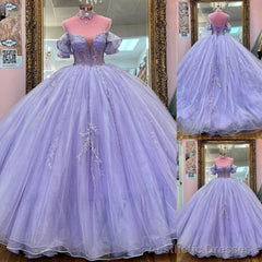 Lavender Beaded Tulle Quinceanera Dresses Ball Gown Dress