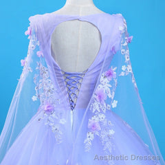 Lavender Flowers Round Neckline Party Dress, Sweet 16 Gown