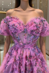 Lavender & Fuchsia Off-the-Shoulder Ruffles Homecoming Dresses