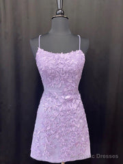 Lavender Lace Short Homecoming Dresses,Backless Hoco Dress