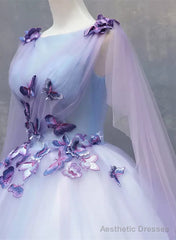 Lavender Tulle Long Formal Dress with Butterflies拢卢Lavender Sweet 16 Dress