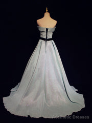 Light Blue A line Long Prom Dress, Blue Formal Evening Dresses