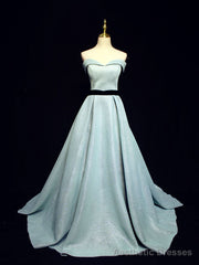 Light Blue A line Long Prom Dress, Blue Formal Evening Dresses