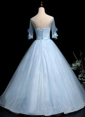 Light Blue Ball Gown With Sleeves Party Dresses, Blue Sweet 16 Dresses