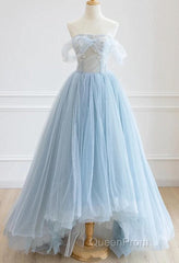 Light Blue High Low Tulle Sweetheart Evening Prom Dresses, Light Blue Homecoming Dresses