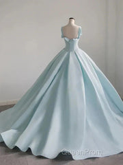 Light Blue Satin Long Ball Gown Quinceanera Dresses Princess Dresses Evening Prom Dresses