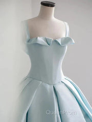 Light Blue Satin Long Ball Gown Quinceanera Dresses Princess Dresses Evening Prom Dresses