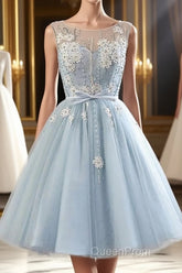Light blue tulle short Evening Prom Dresses, blue homecoming Dresses